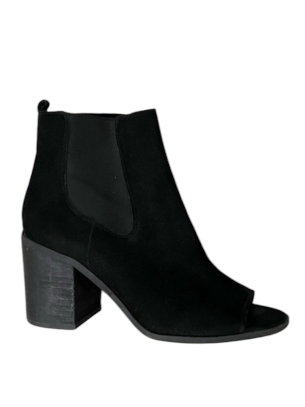 Lucky Brand Black‎ Leather Booties Women’s 8.5 Peep Toe Block Heel Casual Chic
